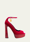 Tom Ford Lock Velvet Ankle-strap Platform Sandals In Red