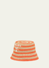 Prada Logo Striped Raffia Bucket Hat In Multi