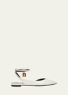 Tom Ford Lock Leather Ankle-strap Ballerina Flats In White