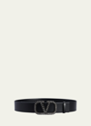 Valentino Garavani Crystal Vlogo Leather Belt In Black