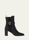 Christian Louboutin Cl-buckle Red Sole Leather Booties In Black