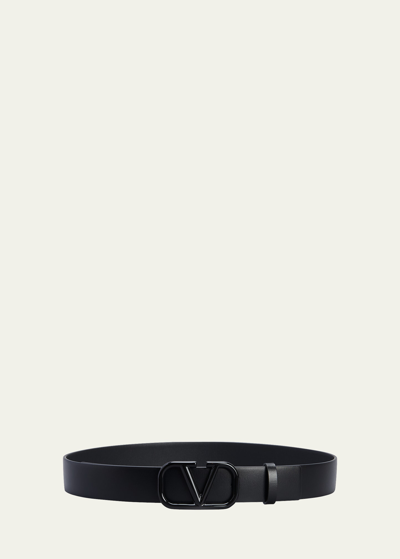 Valentino Garavani Vlogo Tonal Buckle Leather Belt In Black