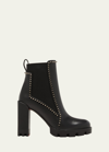 Christian Louboutin Spike Leather Chelsea Red Sole Booties In Black