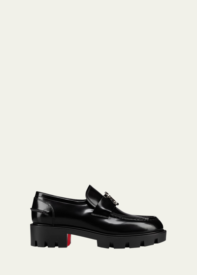 Christian Louboutin Calfskin Medallion Red Sole Loafers In Marine