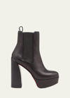Christian Louboutin Leather Chelsea Red Sole Platform Booties In Black