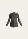 GIORGIO ARMANI FLOCKED CHECK SILK BLOUSE