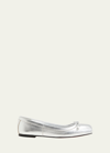 Christian Louboutin Mamadrague Metallic Bow Red Sole Ballerina Flats In White