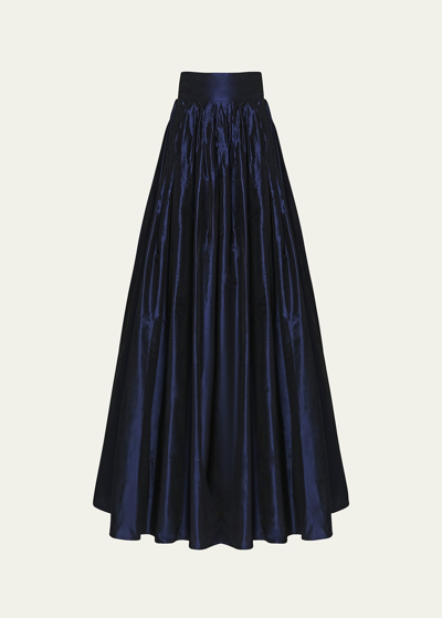 Carolina Herrera Pleated Silk Ball Skirt In Blue