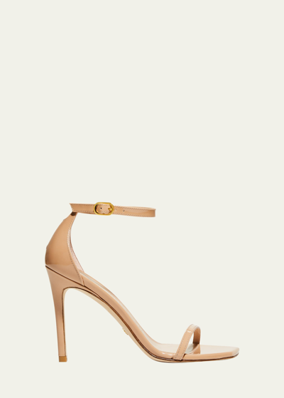 Stuart Weitzman Nudistcurve Patent Ankle-strap Sandals In Neutral