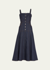 Cinq À Sept Veena Denim Button-front Fit-&-flare Midi Dress In Blue