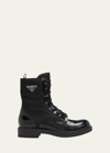 Prada Men's Nylon & Leather Triangle Logo Combat Boots In Black