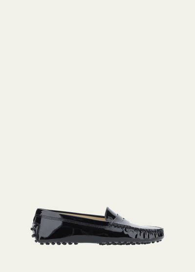Tod's Women's City Gommini Driver Penny Loafers In Black Patent