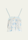 Loveshackfancy Maitri Floral Tank Top With Lace In Blue