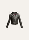 Golden Goose Golden Distressed Leather Jacket With Crystals In Black