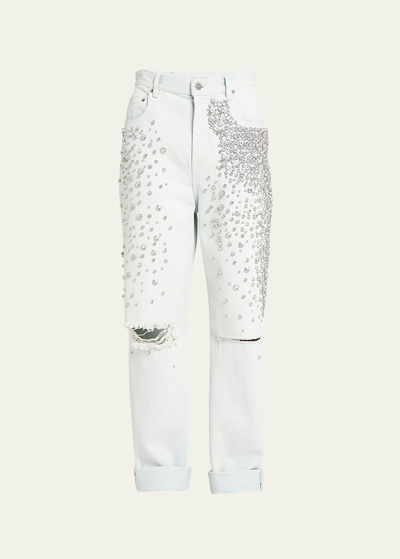 Golden Goose Kim Bleached Jeans With Crystals In White