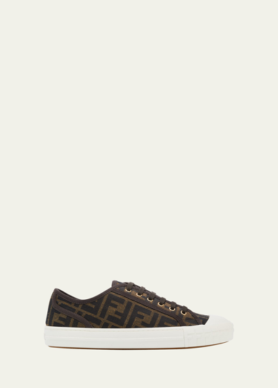 Fendi Ff Jacquard Low-top Sneakers In Black