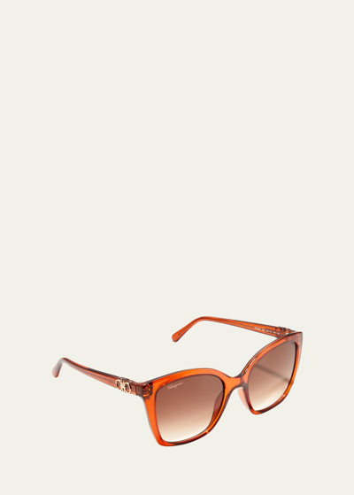 Ferragamo Gancini Square Injection Plastic Sunglasses In Red