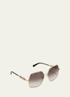 Ferragamo Gancini Chain Square Metal Sunglasses In Brown