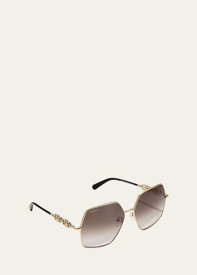 Ferragamo Gancini Chain Square Metal Sunglasses