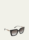 Ferragamo Gancini Chain Square Acetate & Metal Sunglasses In Brown