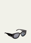Ferragamo Thick Oval Acetate Sunglasses In Black