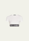 Dolce & Gabbana Short-sleeve Branded Elastic Cotton Crop Top In White