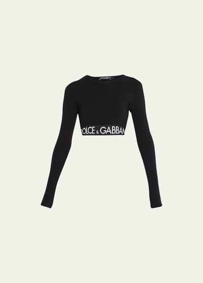 Dolce & Gabbana Branded Elastic Long-sleeve Crop Top