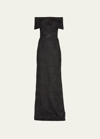 Rickie Freeman For Teri Jon Off-shoulder Jacquard Column Gown In Black