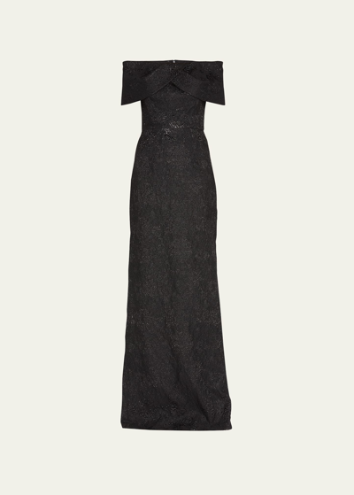 Rickie Freeman For Teri Jon Off-shoulder Jacquard Column Gown