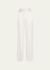 Lapointe Pleated Wide-leg Satin Pants In White