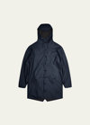 Rains Long Snap-front Jacket In Blue