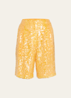 Lapointe High-rise Sequin Pleated Bermuda Shorts In Yellow