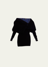 Tom Ford Asymmetric Draped Velvet Mini Dress In Black