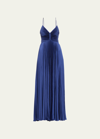 A.l.c Aries Pleated Open-back Maxi Dress In Blue