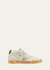 Golden Goose Mid Star Mixed Leather Wing-tip Sneakers In White