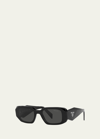 Prada Geometric Rectangle Acetate Sunglasses In Black
