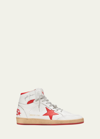 Golden Goose Men's Sky-star Distressed Leather High Top Sneakers In White
