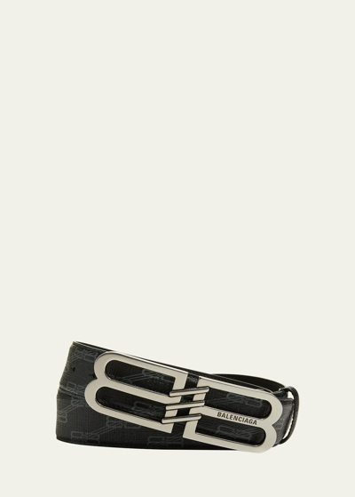Balenciaga 4cm Bb Signature Leather Belt In Black