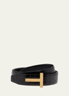 Tom Ford T Buckle Croc-embossed Patent Belt In Black