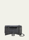 Balenciaga Hourglass Croc-embossed Wallet On Chain With Strass B In Black