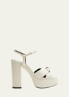 Saint Laurent Platform High Block Heel Sandals In Cream