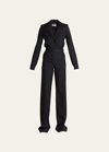 Saint Laurent Utility Belted Long-sleeve Wool Jumpsuit In Black