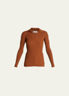 Saint Laurent Ribbed Polo Undershirt Sweater In Brown