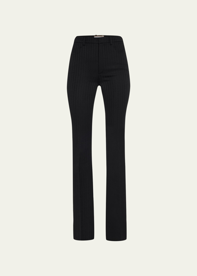 Saint Laurent Tonal Stripe Flared Wool Trousers In Black
