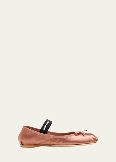 Miu Miu Satin Ballerina Shoes In Brown