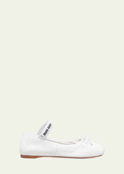 Miu Miu Leather Mary Jane Ballerina Flats In White