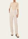 Vince Pleated-front Tapered High-waist Trousers In Neutral