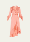 Zimmermann Ruffled Midi Wrap Dress In Orange