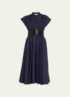 Alaïa Poplin V-neck Midi Dress In Blue