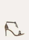 Alexandre Birman Clarita Mid-heel Metallic Evening Fabric Sandals In Black